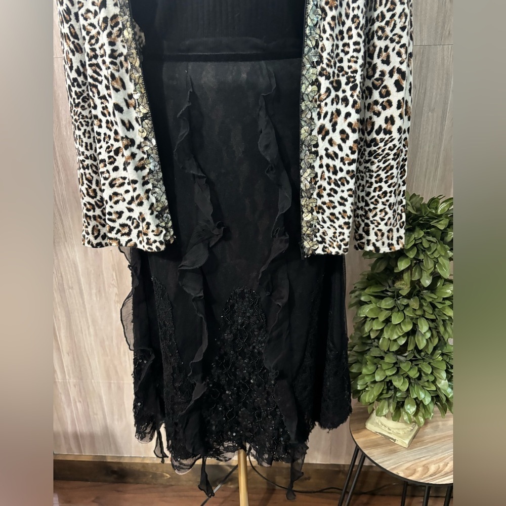 Rampage Black Textured Midi Skirt With Lace and Bling
